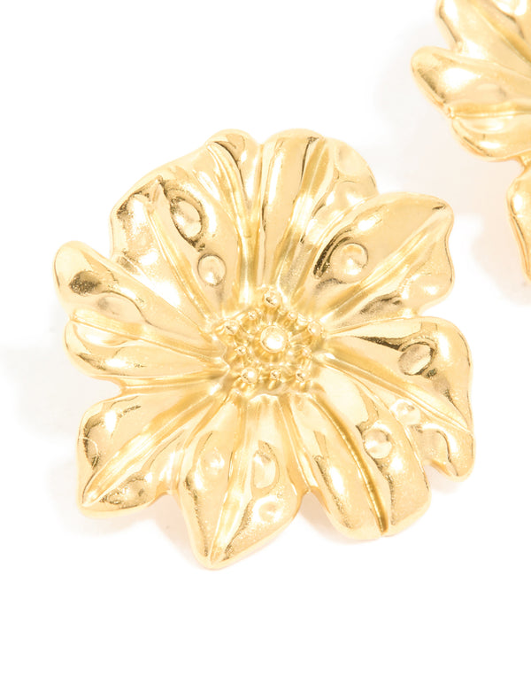 Waterproof Gold Plated Stainless Steel Daisy Petal Statement Earrings