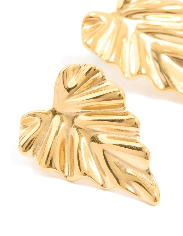 Waterproof Gold Plated Stainless Steel Palm Leaf Statement Stud Earrings