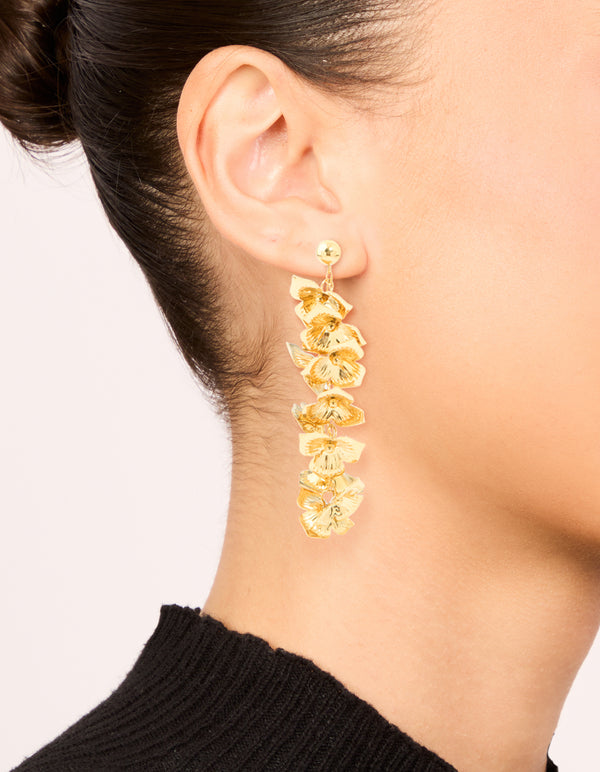 Waterproof Gold Plated Stainless Steel Flower Cascading Drop Earrings
