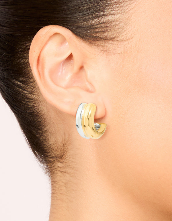 Waterproof Mixed Metal Plated Stainless Steel Layered Huggie Earrings