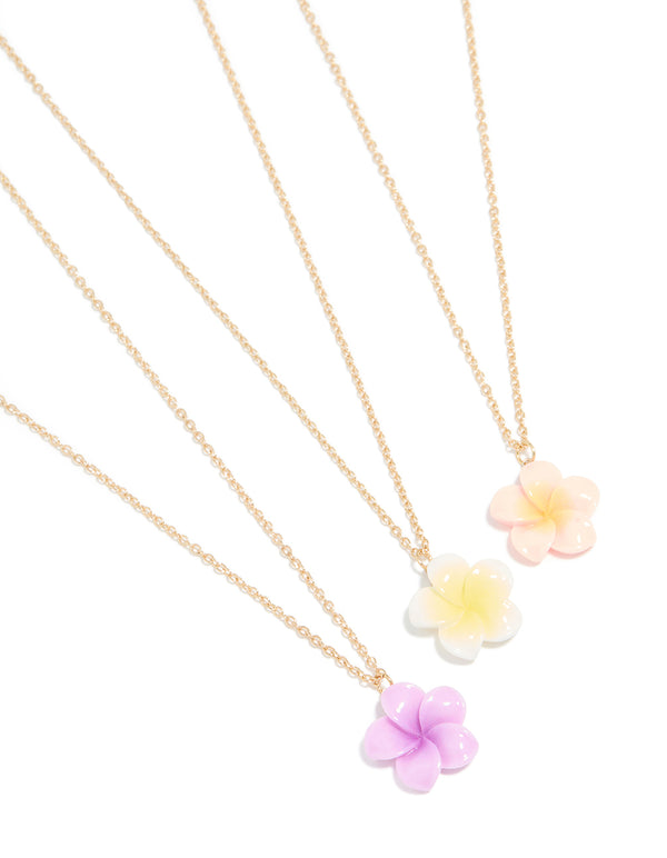 Gold Pastel Frangipani Necklaces 3-Pack