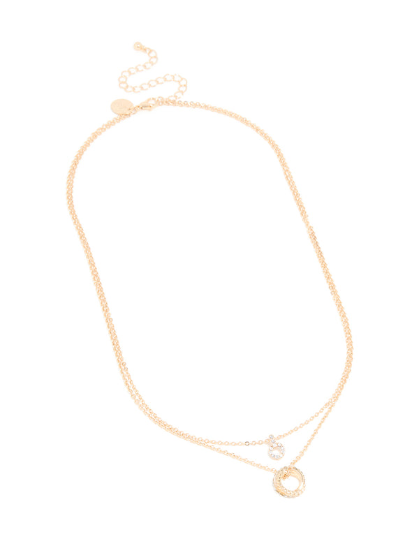Gold Diamante Circle Pendant Layered Necklace