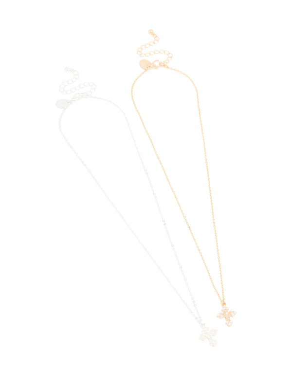 Mixed Metals Pearl Gothic Cross Necklaces 2-Pack