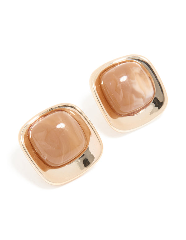 Brown Acrylic Square Stud Earrings