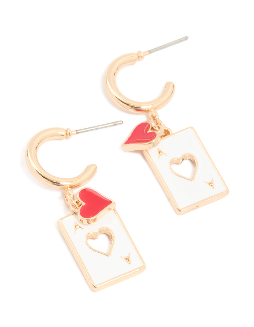 Gold Heart Card Huggie Earrings