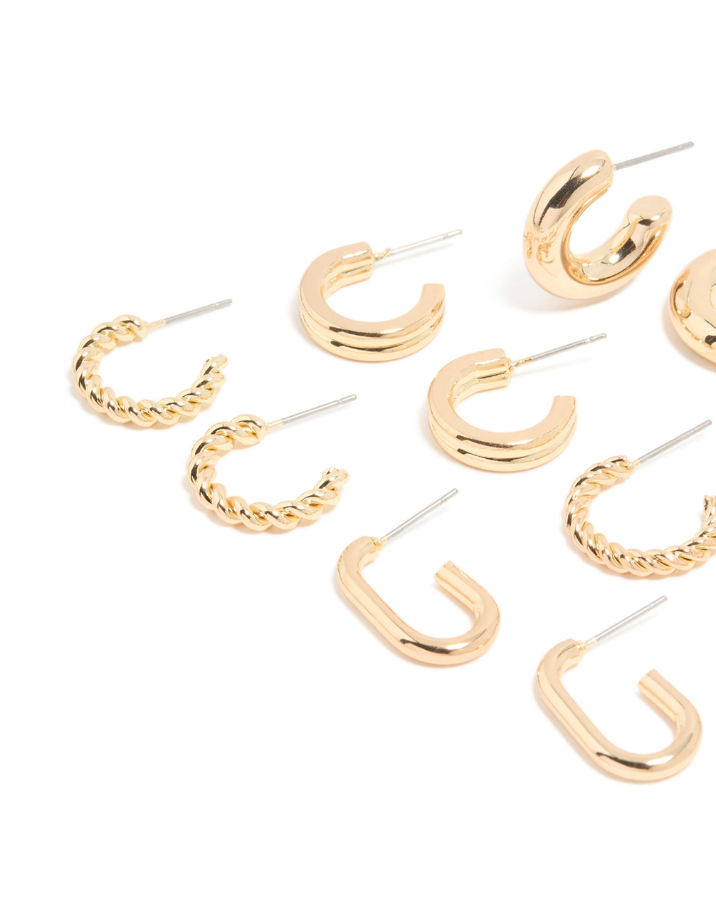 Gold Twisted & Rectangle Hoop Earrings 8-Pack