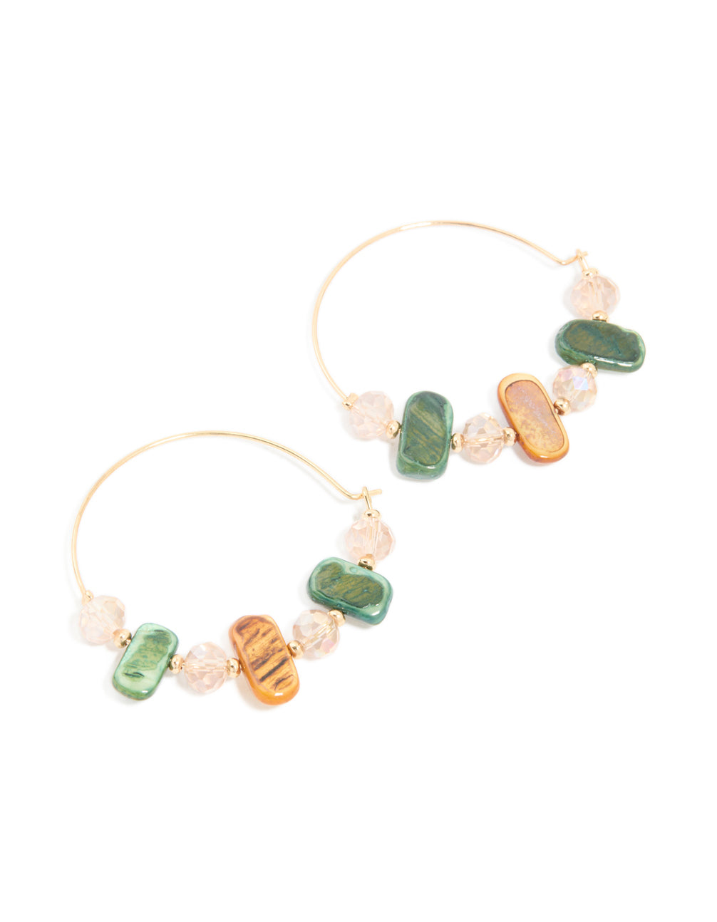Gold Genuine Shell & Beaded Alternating Hoop Earrings