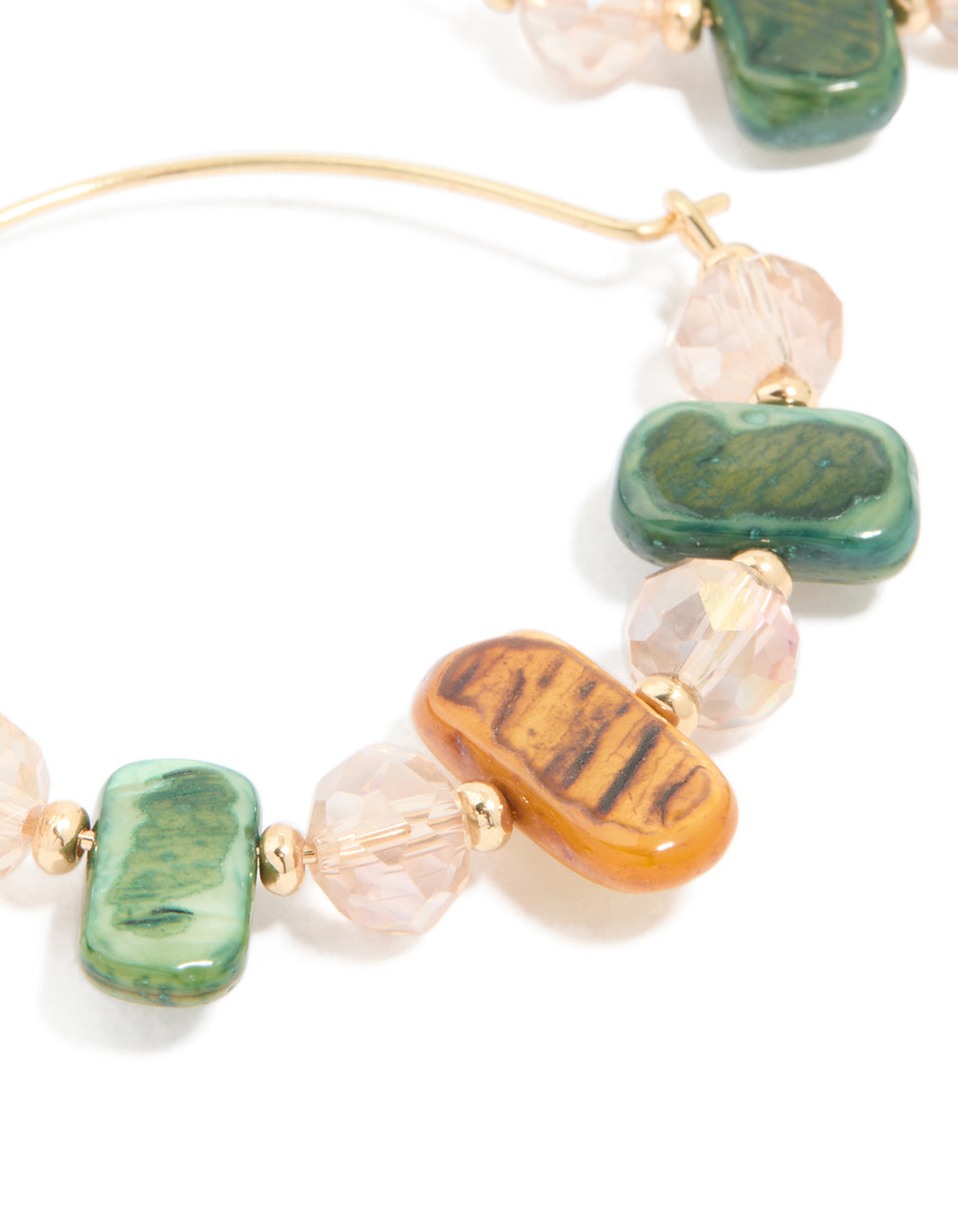 Gold Genuine Shell & Beaded Alternating Hoop Earrings
