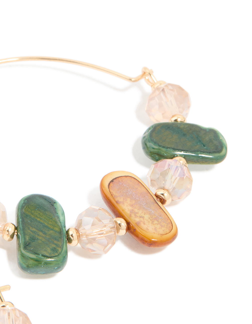 Gold Genuine Shell & Beaded Alternating Hoop Earrings