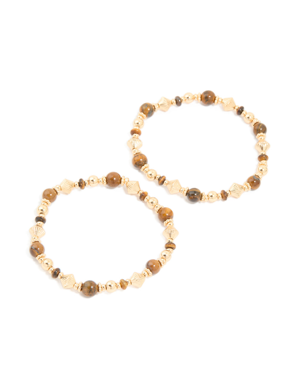 Gold Tigers Eye Semi Precious Stone Beaded Stretch Bracelets 2-Pack