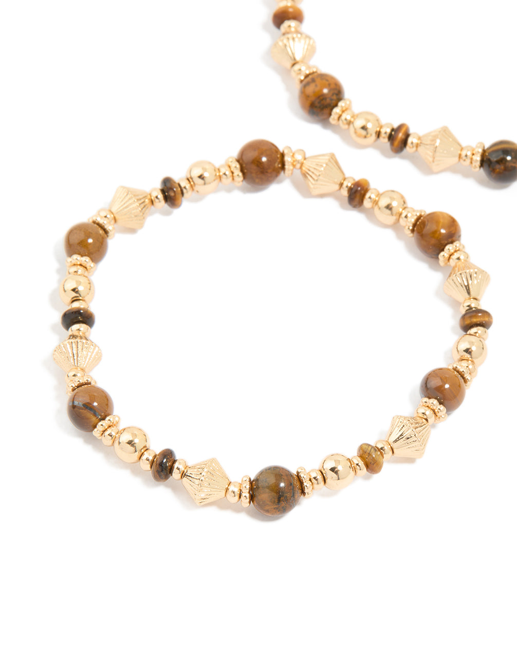 Gold Tigers Eye Semi Precious Stone Beaded Stretch Bracelets 2-Pack