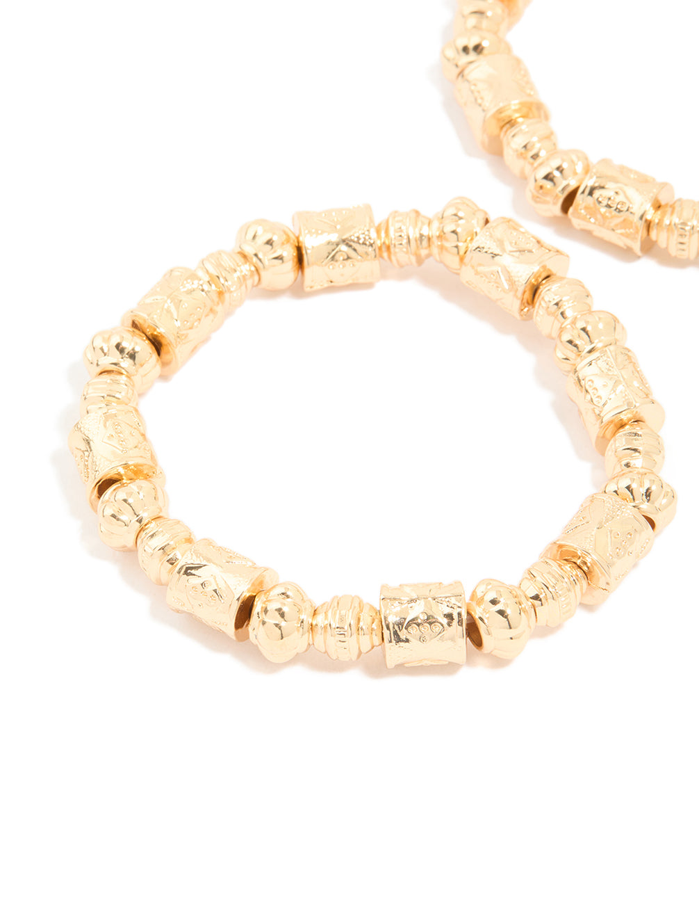 Gold Bead Mixed Shapes Stretch Bracelets 2-Pack