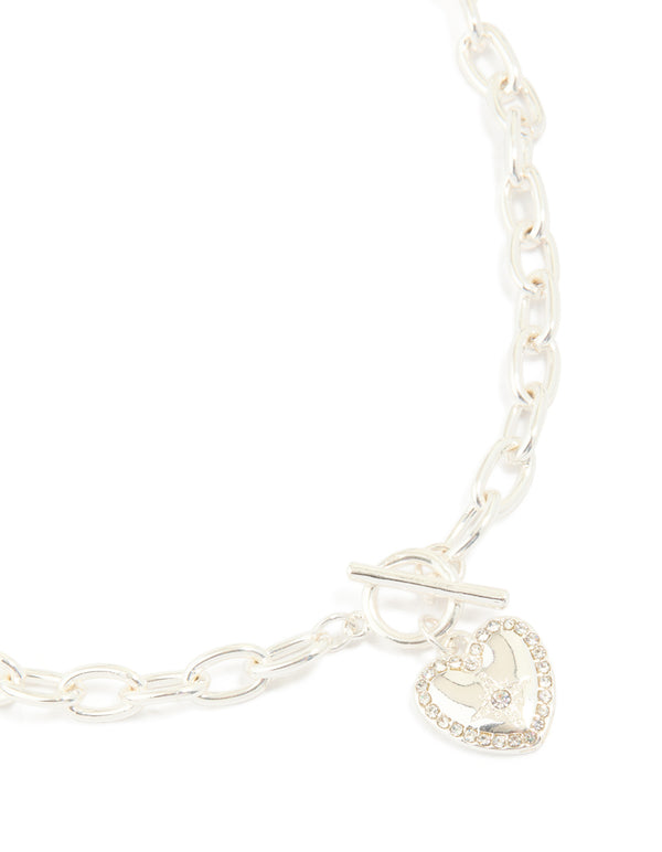 Silver Chain Heart Pendant Necklace