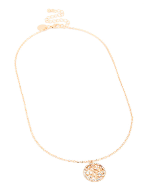 Gold Diamante Tree Of Life Necklace