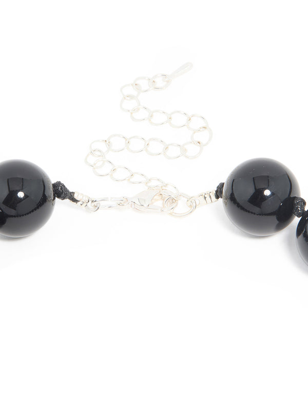 Silver Black Beaded Necklace