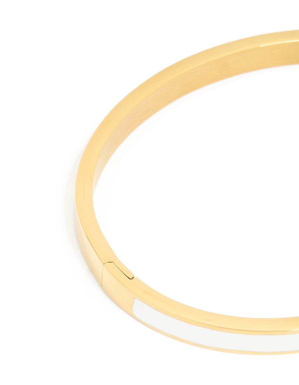 Waterproof Gold Plated Stainless Steel Thick White Enamel Thick Hinged Bangle