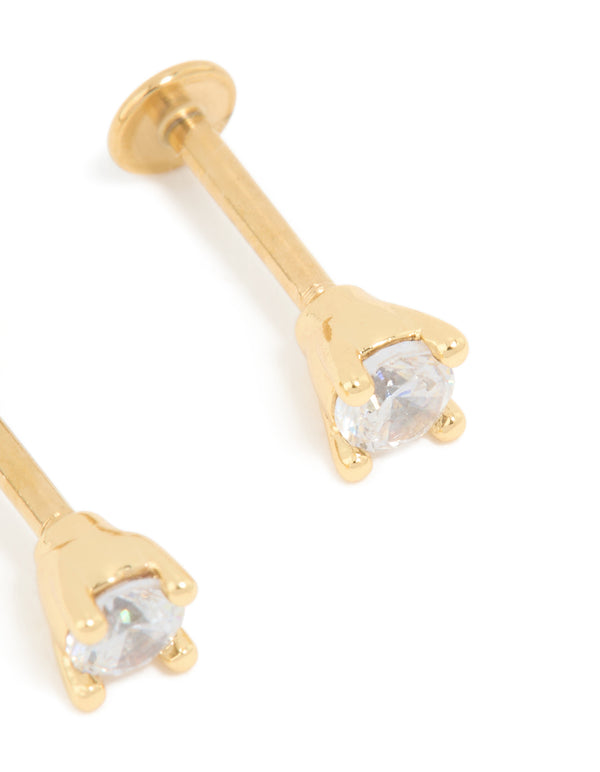 Gold Plated Titanium Cubic Zirconia Flat Back Studs 3MM