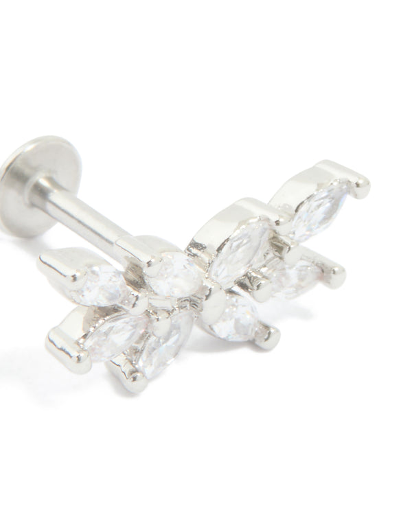 Titanium Cubic Zirconia Floral Crawler Single Flat Back Stud