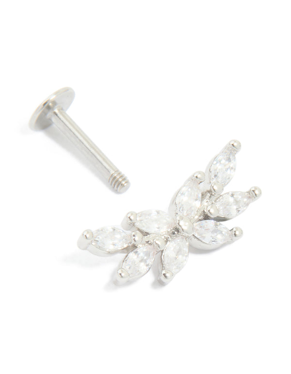 Titanium Cubic Zirconia Floral Crawler Single Flat Back Stud