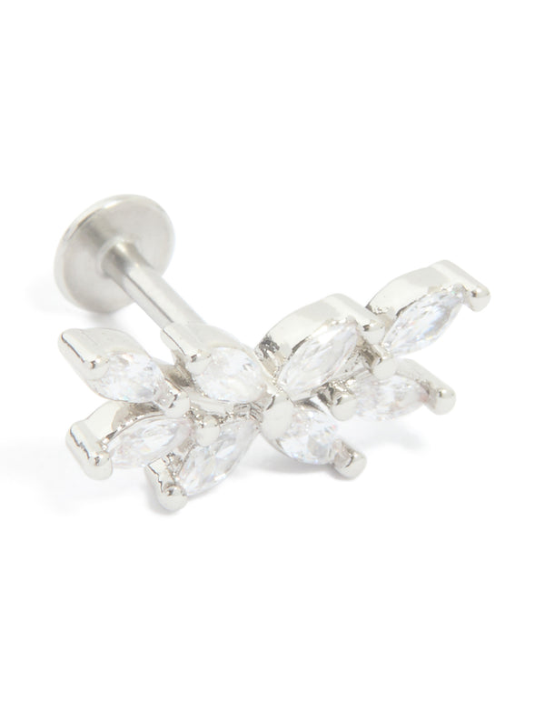 Titanium Cubic Zirconia Floral Crawler Single Flat Back Stud