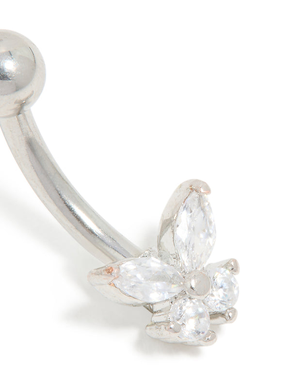 Surgical Steel Cubic Zirconia Single Butterfly Belly Bar
