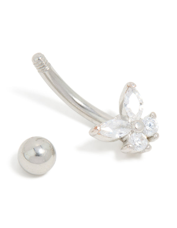 Surgical Steel Cubic Zirconia Single Butterfly Belly Bar