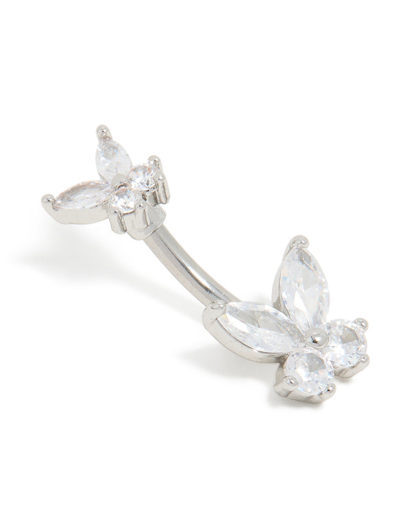Surgical Steel Cubic Zirconia Double Butterfly Belly Bar