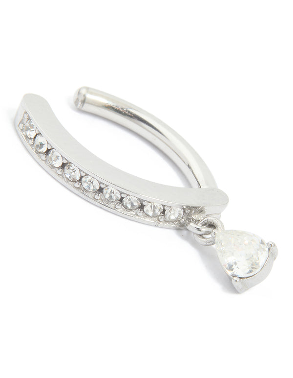 Surgical Steel Cubic Zirconia Curved Drop Belly Ring