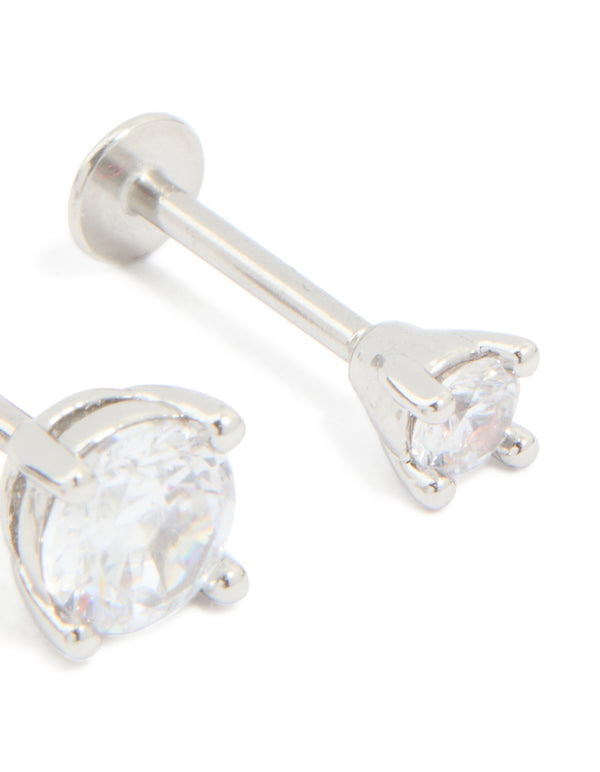 Surgical Steel Cubic Zirconia Single Flat Back Studs 3-Pack