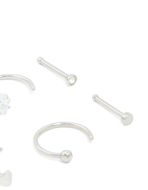 Surgical Steel Cubic Zirconia Mixed Nose Studs & Rings 6-Pack