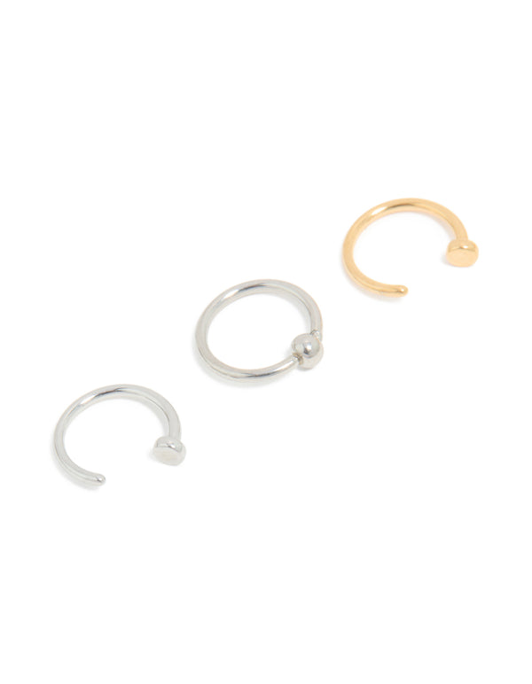 Mixed Metal Plated Surgical Steel Open & Ball Nose Rings 4-Pack