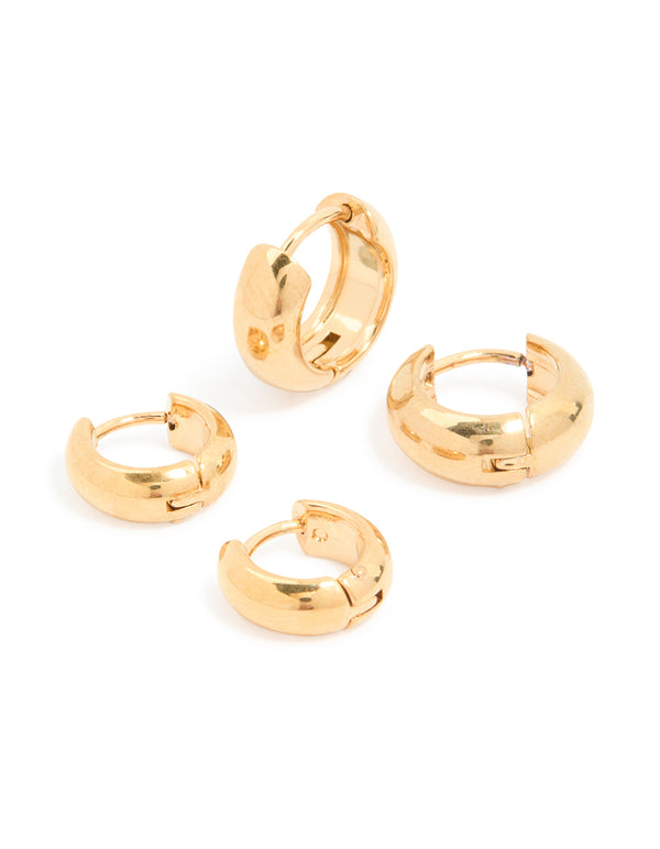 Waterproof Gold Plated Stainless Steel Small Chubby Huggie Earrings 2 Pack