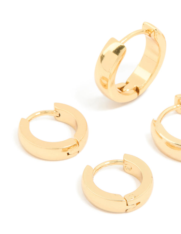 Waterproof Gold Plated Stainless Steel Mix Clicker Hoop Earrings 3-Pack