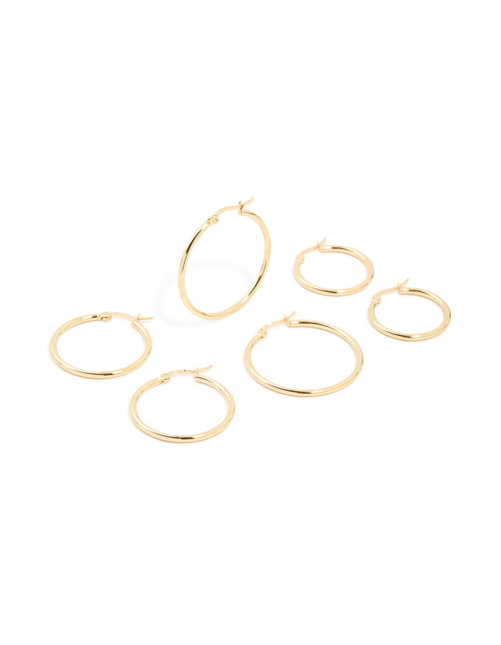 Waterproof Gold Plated Stainless Steel Large Thin Mix Hoop Earrings 3-Pack