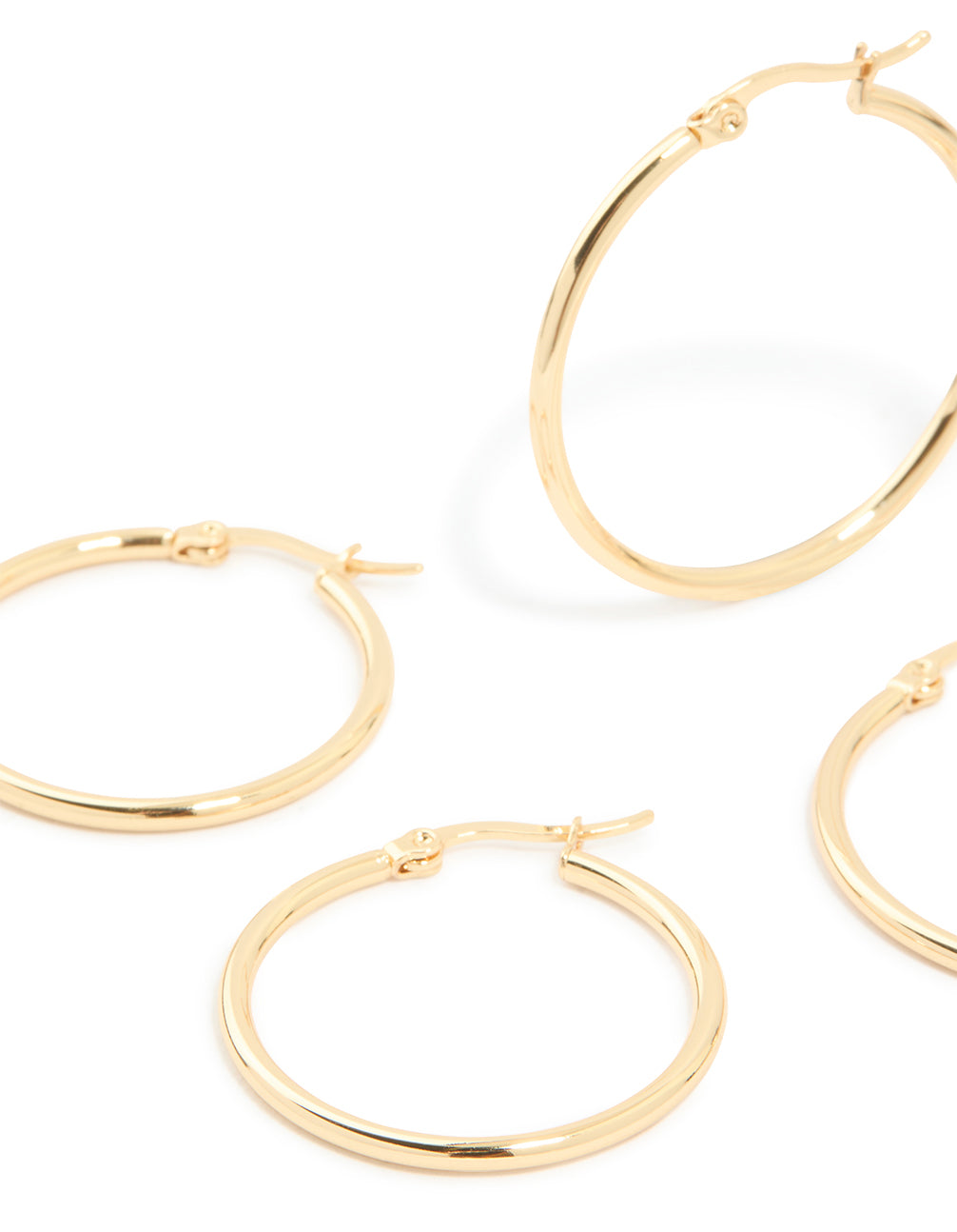 Waterproof Gold Plated Stainless Steel Large Thin Mix Hoop Earrings 3-Pack