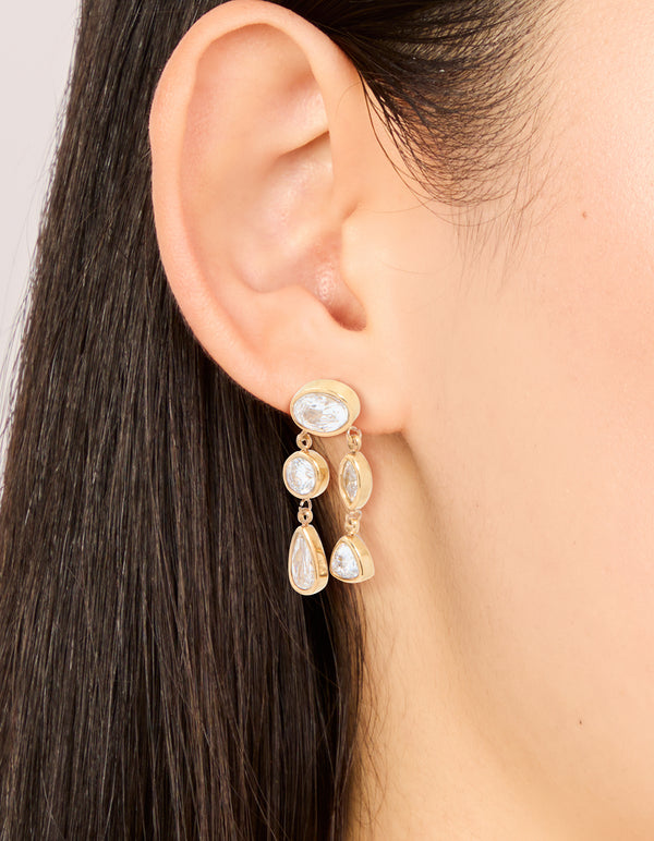 Waterproof Gold Plated Stainless Steel Cubic Zirconia Organic Drop Earrings