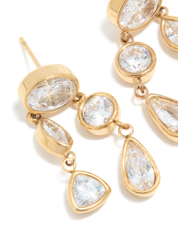 Waterproof Gold Plated Stainless Steel Cubic Zirconia Organic Drop Earrings