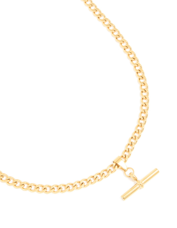 Waterproof Gold Plated Stainless Steel T Bar Short Necklace