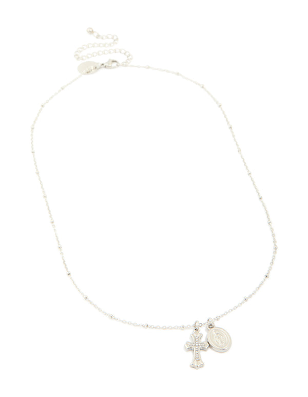 Waterproof Stainless Steel Mary & Cross Necklace
