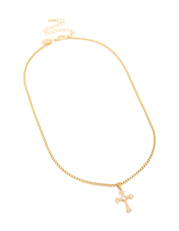 Waterproof Gold Plated Stainless Steel Gothic Cross Necklace