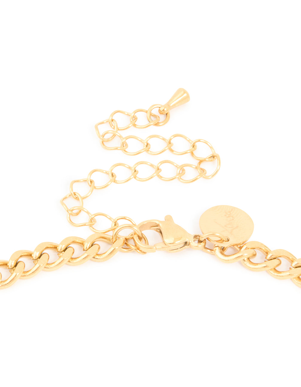 Crafted from waterproof gold plated stainless steel smooth plain cross pendant necklace clasp detail view