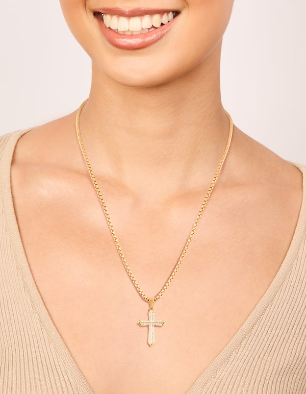 Waterproof Gold Plated Stainless Steel Cubic Zirconia Pavé Cross Necklace