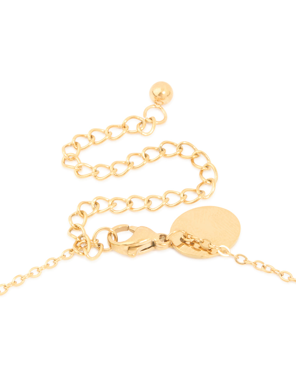 Waterproof stainless steel sardine pendant necklace with ocean-inspired design in gold plated finish clasp detail view