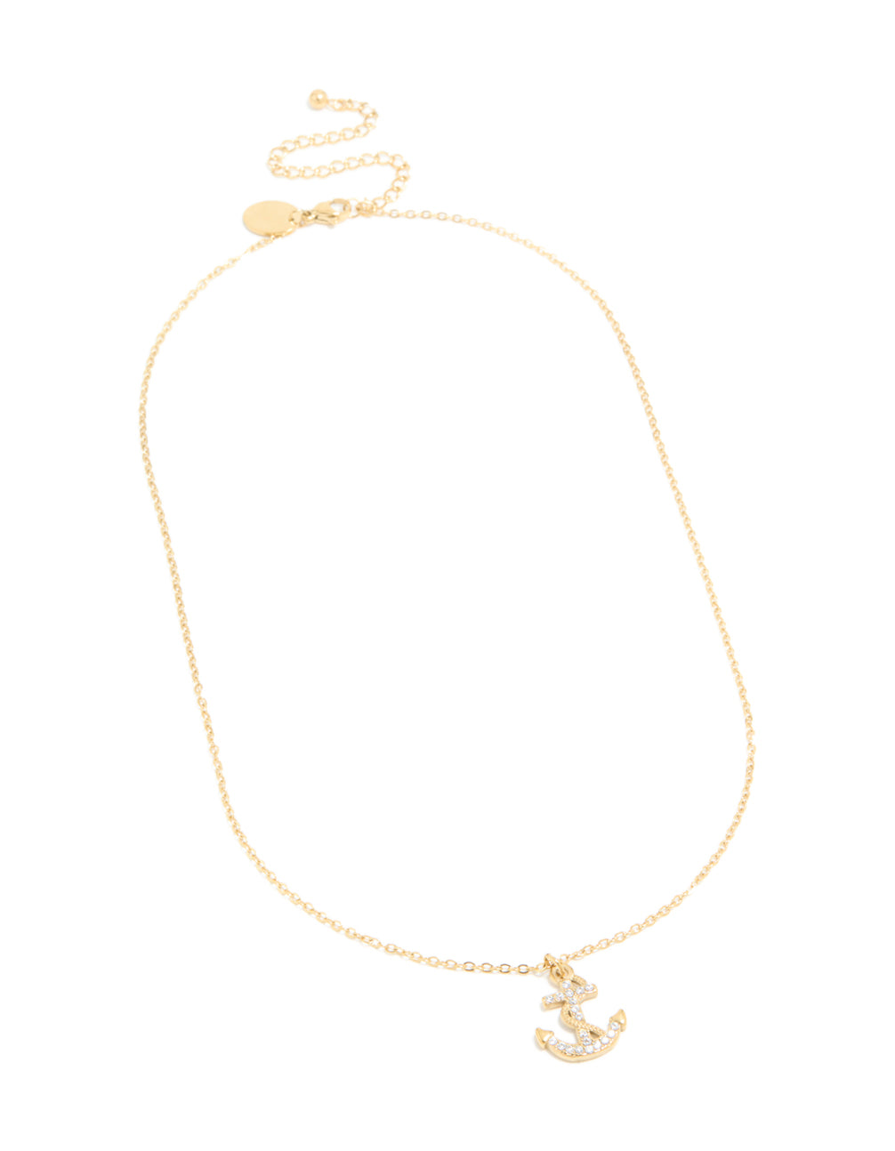 Waterproof Gold Plated Stainless Steel Cubic Zirconia Anchor Pendant Necklace