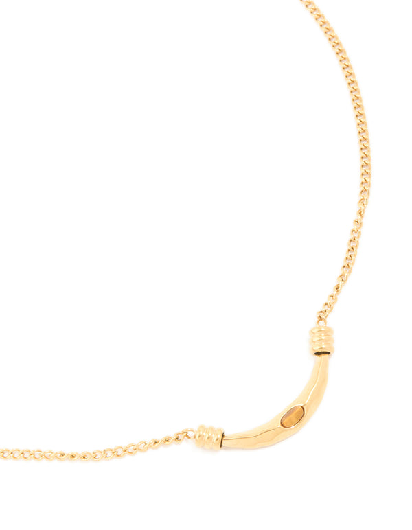 Waterproof Gold Plated Stainless Steel Tiger's Eye Bar Necklace