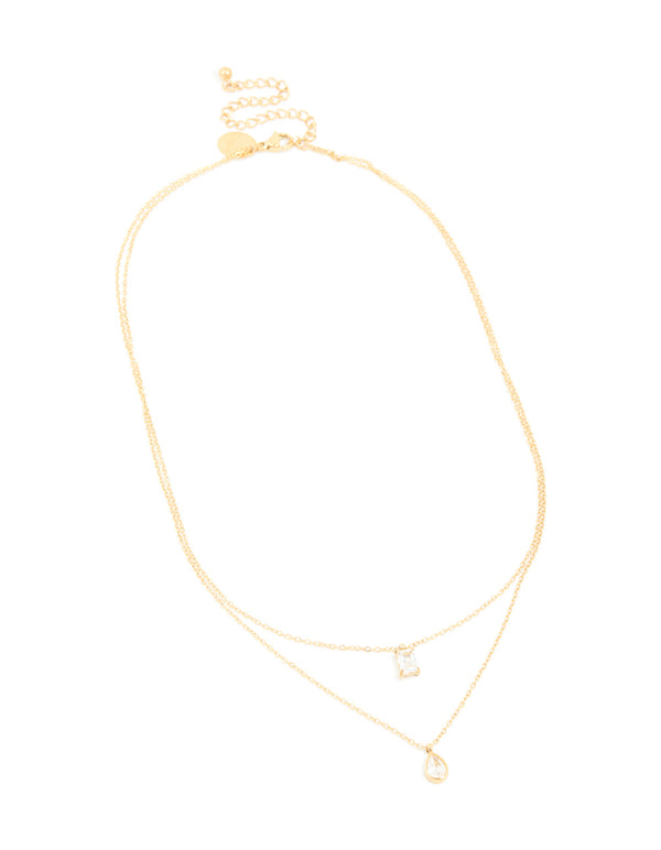 Featuring a waterproof gold plated stainless steel cubic zirconia layered necklace front view