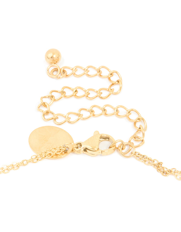 Designed with waterproof gold plated stainless steel cubic zirconia layered necklace clasp detail view