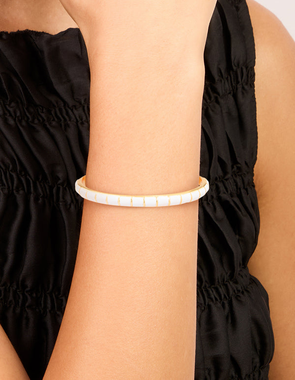 Waterproof Gold Plated Stainless Steel White Enamel Bamboo Wrist Cuff