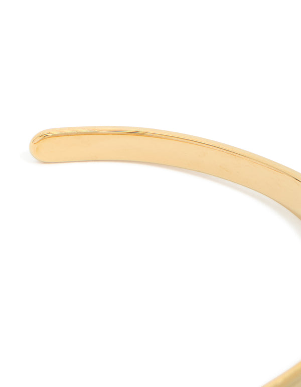 Crafted from waterproof gold plated stainless steel thin wrist cuff bracelet closure detail view