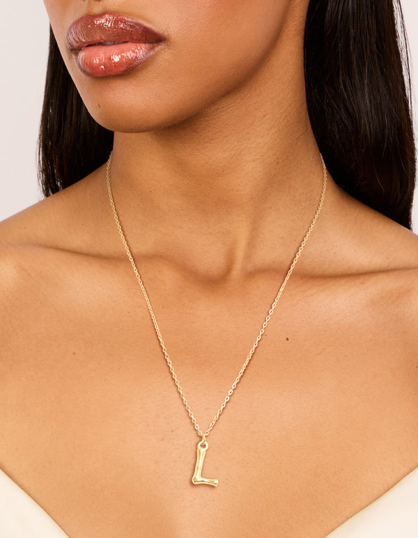 Waterproof Gold Plated Stainless Steel Bamboo Letter L Necklace